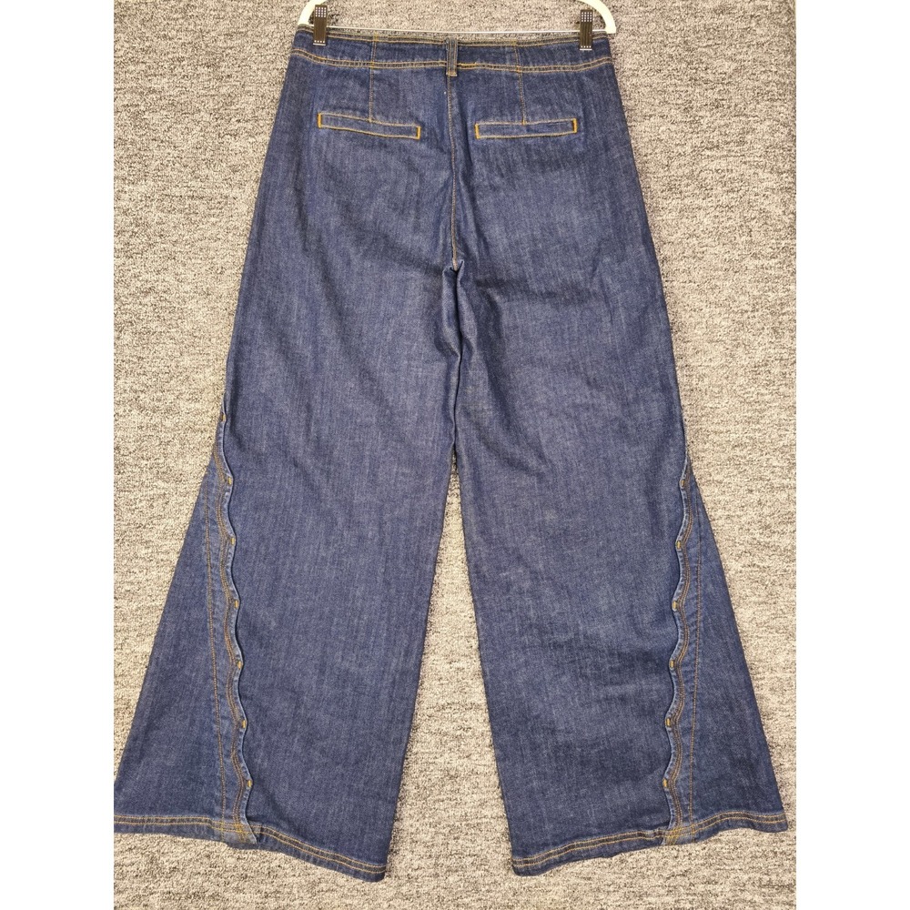 Maeve Anthropologie Colette Wide Leg Crop Jeans Scallop Trim Dark Wash 29 - Picture 2 of 9